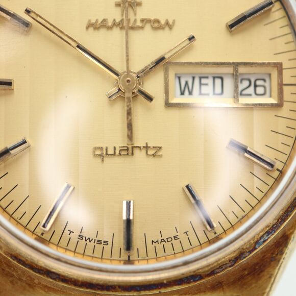 Vintage Hamilton Men Day Date Watch 37mm Gold Pin Stripe 14k Plated 707004 WORKS - Picture 5 of 16